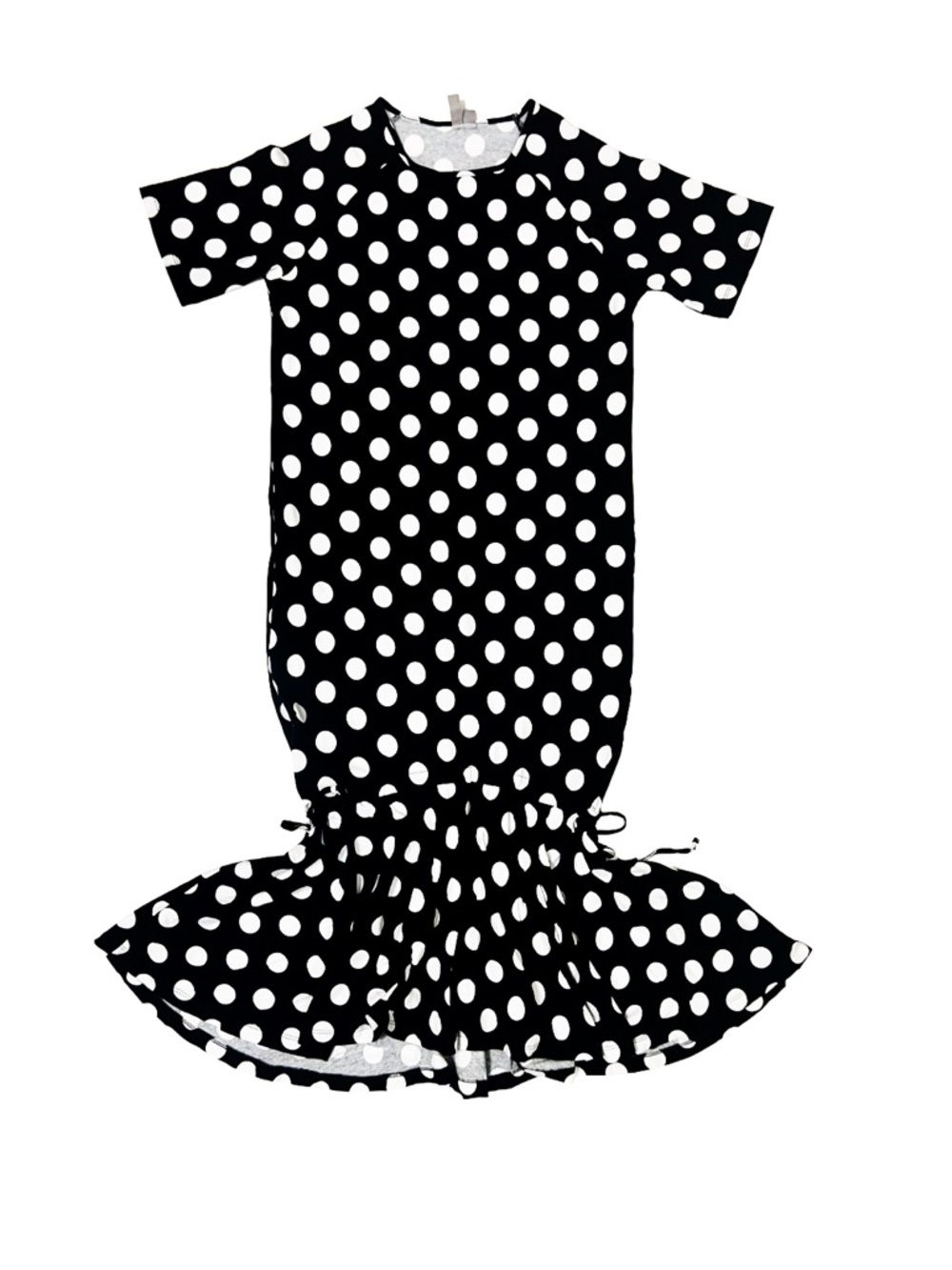 ASOS Black & White Polkadot Dress, Ruffle Hem, Ties to Cinch NWOT